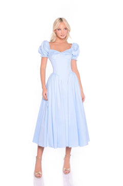 Light Blue Midi Summer Dress with Short Sleeves Light Blue / XSmall