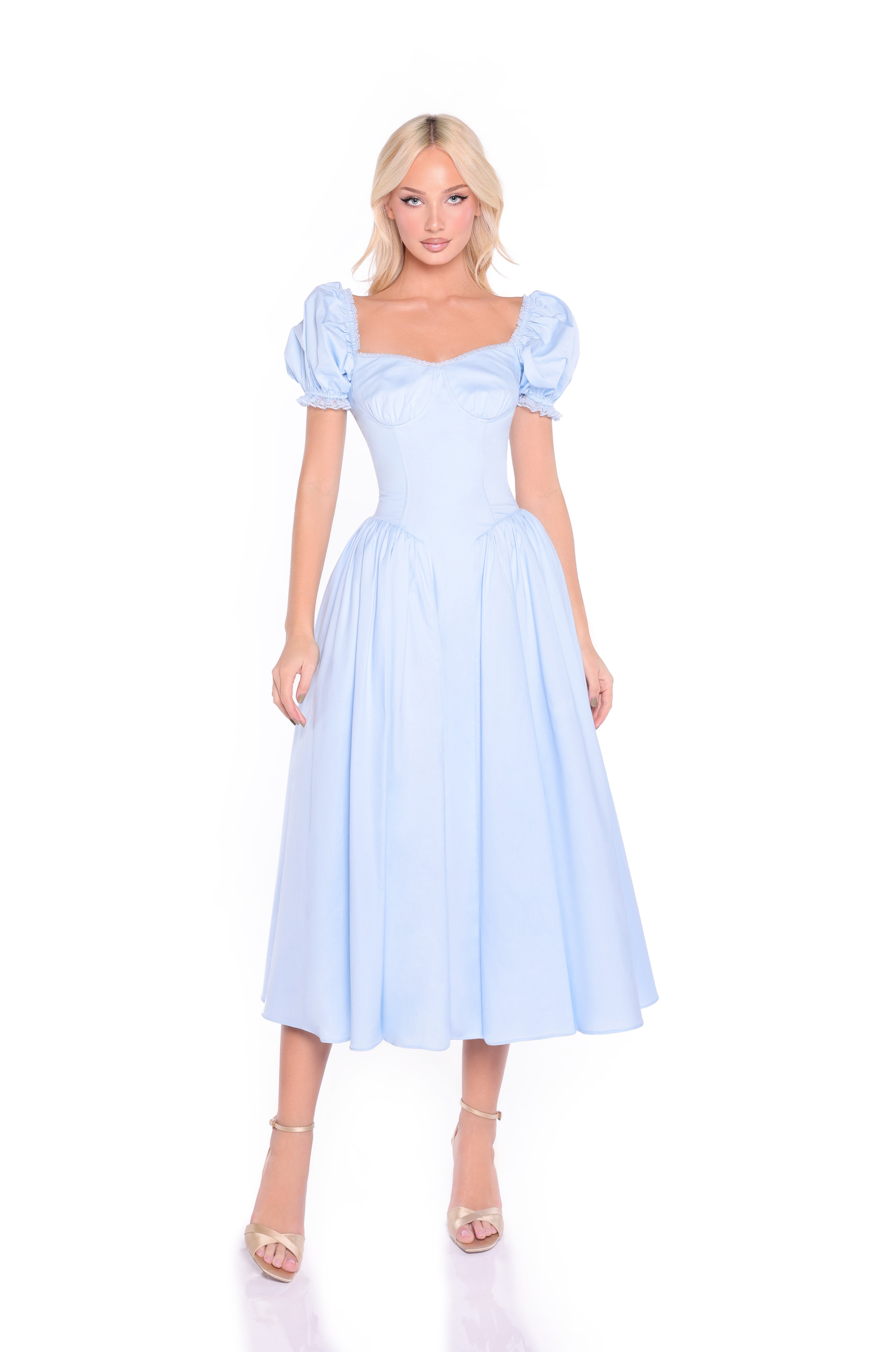 Light Blue Midi Summer Dress with Short Sleeves Light Blue / XSmall