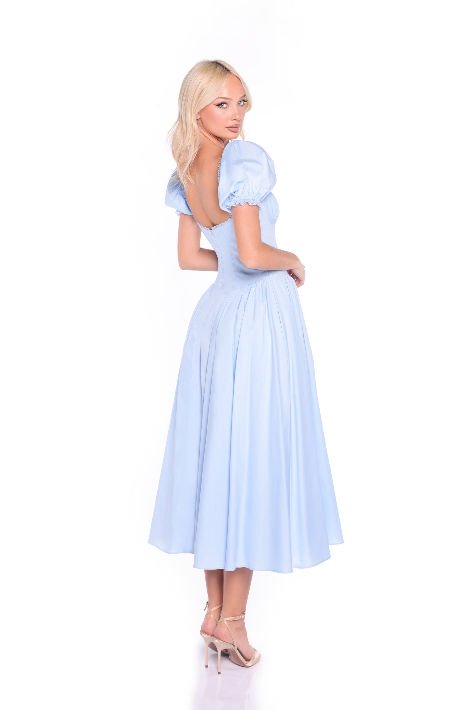 Light Blue Midi Summer Dress with Short Sleeves Light Blue / XSmall Light Blue Midi Summer Dress with Short Sleeves Light Blue / XSmall