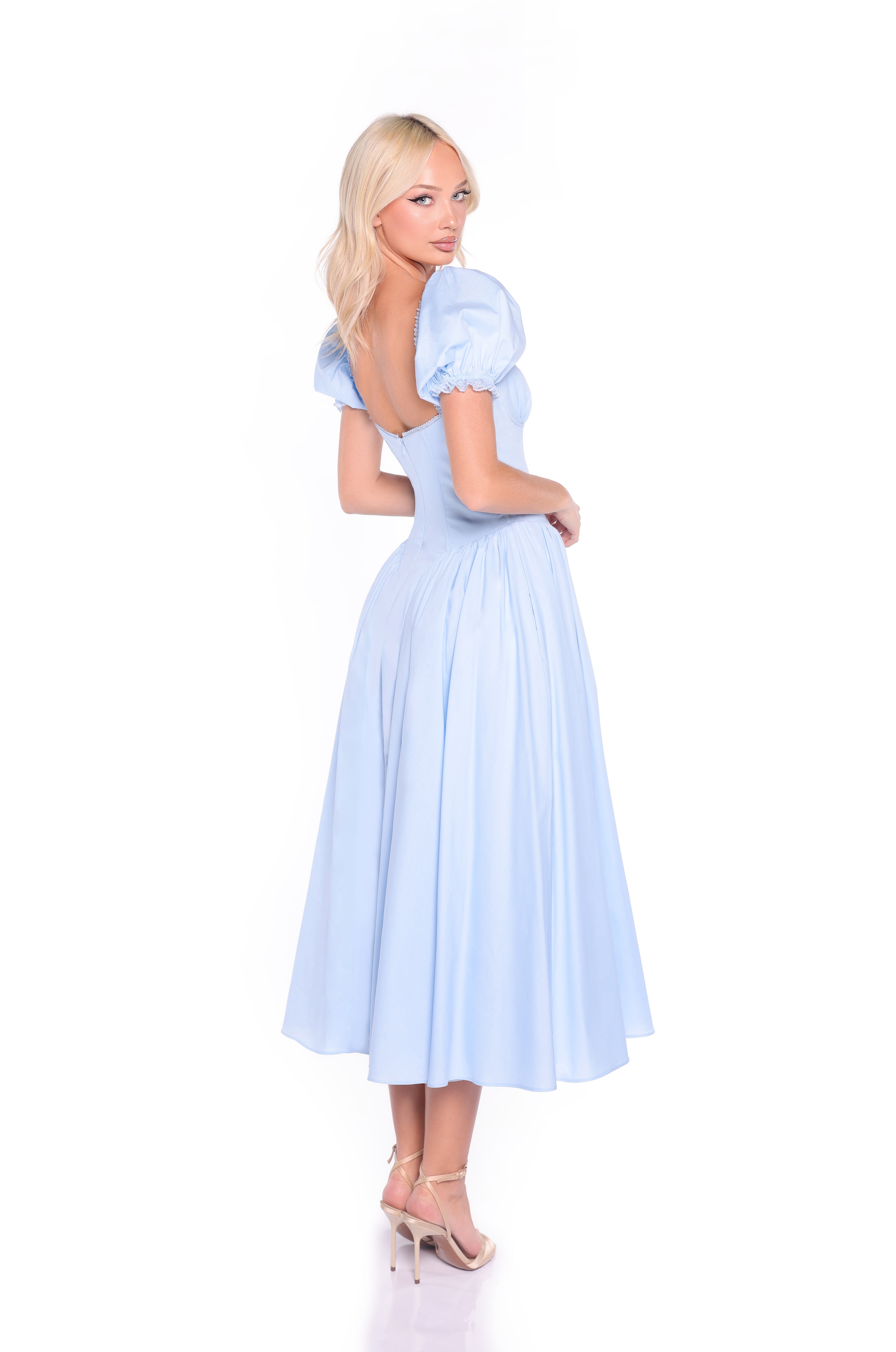 Light Blue Casual Midi Dress: Seraphina Light Blue / Large