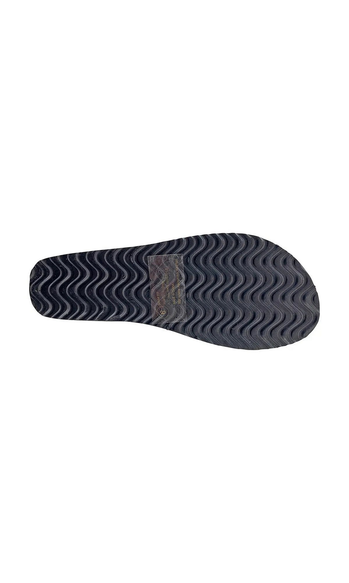 Black platform sole of Shelly Black Prom Shoes: Touch Ups 117 with a wavy tread pattern.