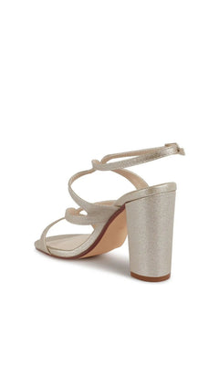 Shiloh Champagne Prom Shoes: Touch Ups 4720, champagne-colored strappy sandals with a shimmer finish and a block heel.