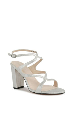 Shiloh Silver Prom Shoes: Touch Ups 4719 silver strappy block heel shoes with an ankle strap.