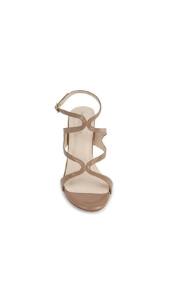 Shiloh Tan Block Heel Prom Shoes: Touch Ups 4718, featuring tan strappy block heels with an ankle strap.