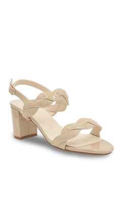Simone Nude Block Heel Prom Shoes: Touch Ups 4684 are nude block-heel sandals with a slingback strap and braided-style top straps.