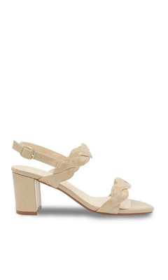 Simone Nude Block Heel Prom Shoes: Touch Ups 4684 are nude block-heeled sandals with a buckled ankle strap and scalloped, braided toe and instep straps.