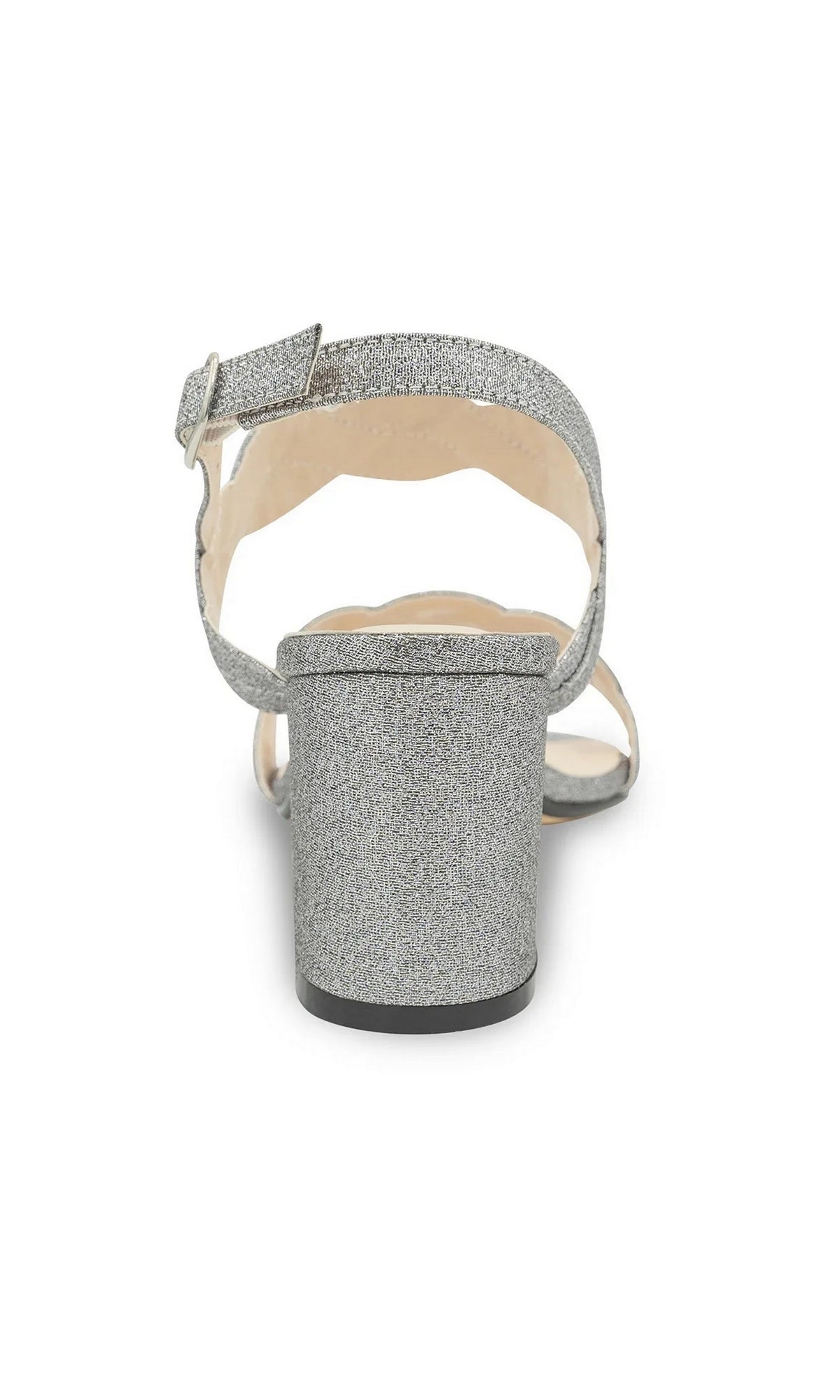 Back view of a silver glitter block-heel ankle strap Simone Pewter Prom Shoes: Touch Ups 4683.