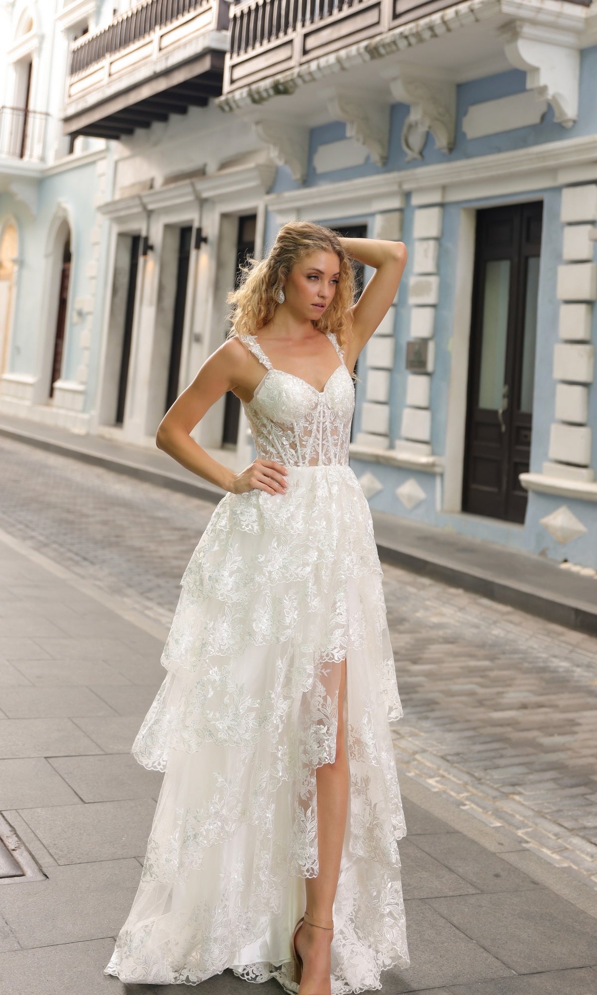 Long Lace Ruffled A-Line Prom Dress T1335