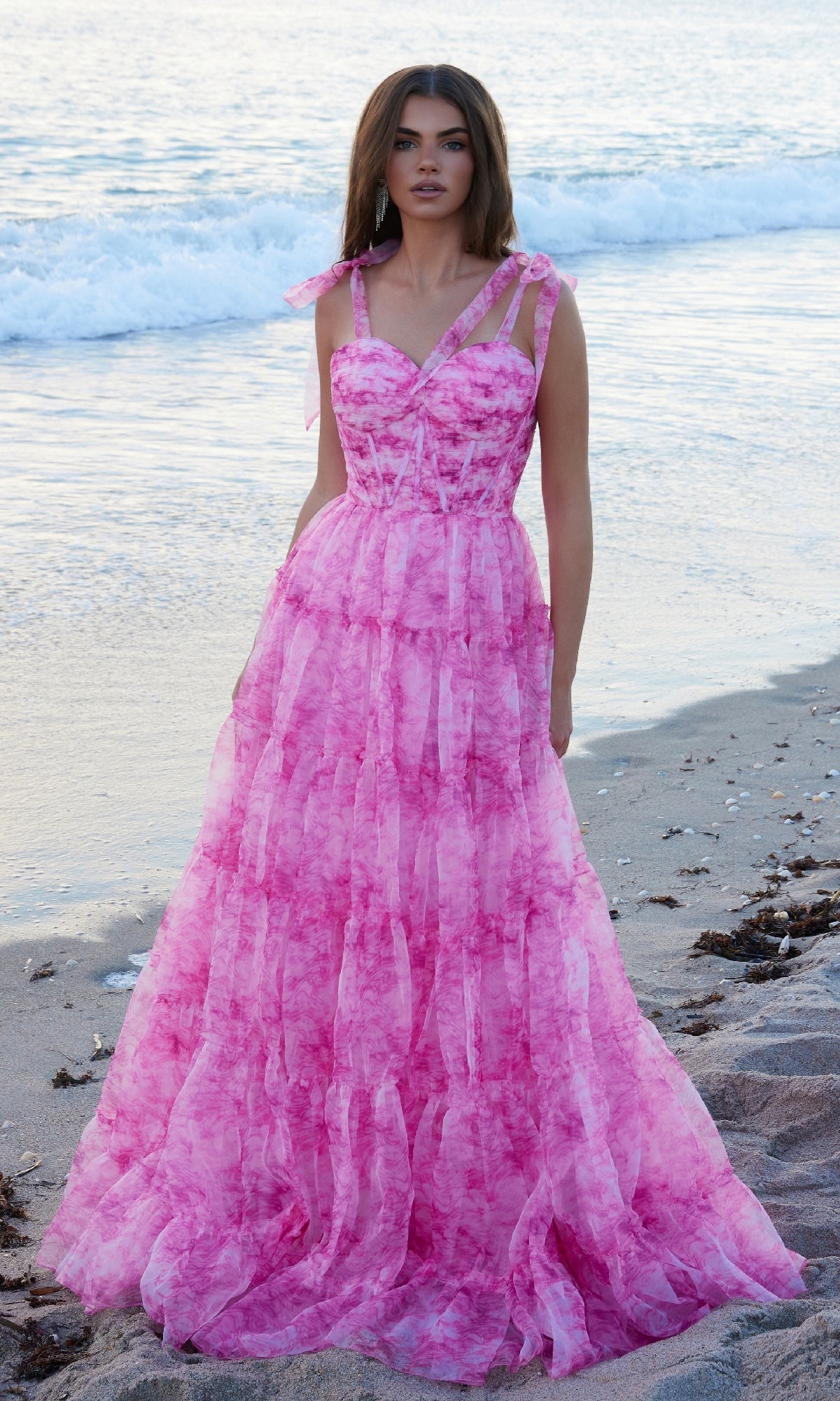 Tie-Dye Long Ruffle Prom Dress: Nox Anabel T1501