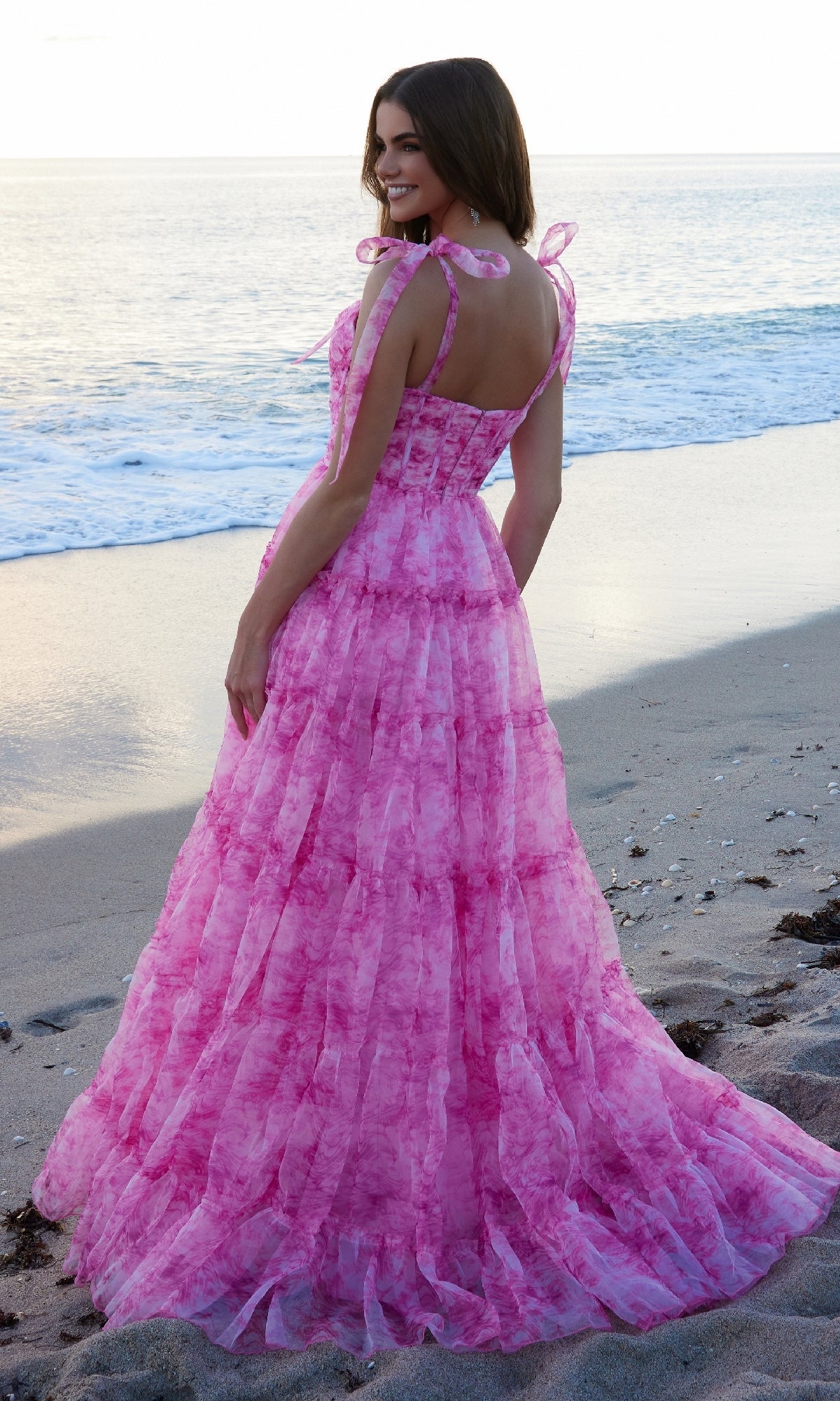 Floor Length Tidebuy Prom Dresses Ruffled Long Tie-Dye Prom Dress With Shoulder Ties Fuchsia Floor Length Tidebuy Prom Dresses Ruffled Long Tie-Dye Prom Dress With Shoulder Ties Fuchsia