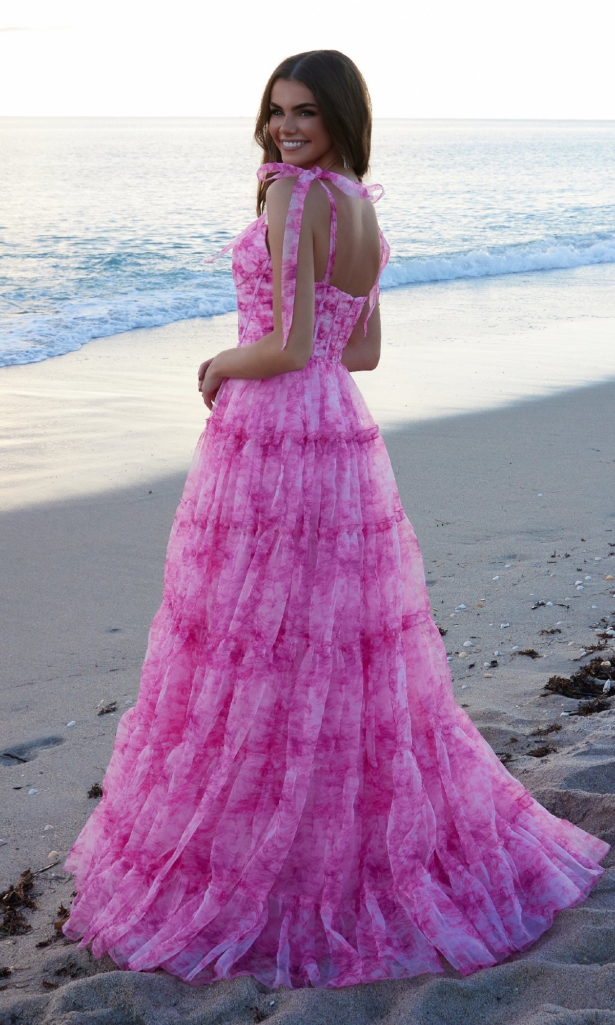 Tie-Dye Long Ruffle Prom Dress: Nox Anabel T1501