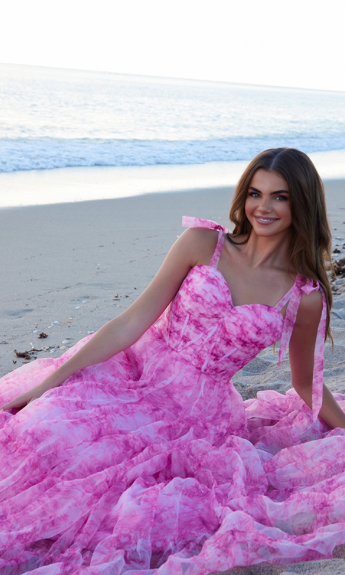 Tie-Dye Long Ruffle Prom Dress: Nox Anabel T1501