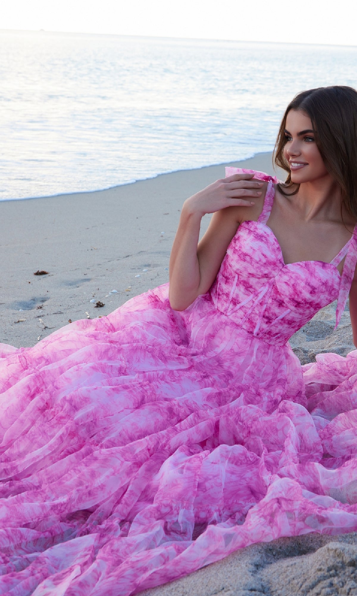 Tie-Dye Long Ruffle Prom Dress: Nox Anabel T1501