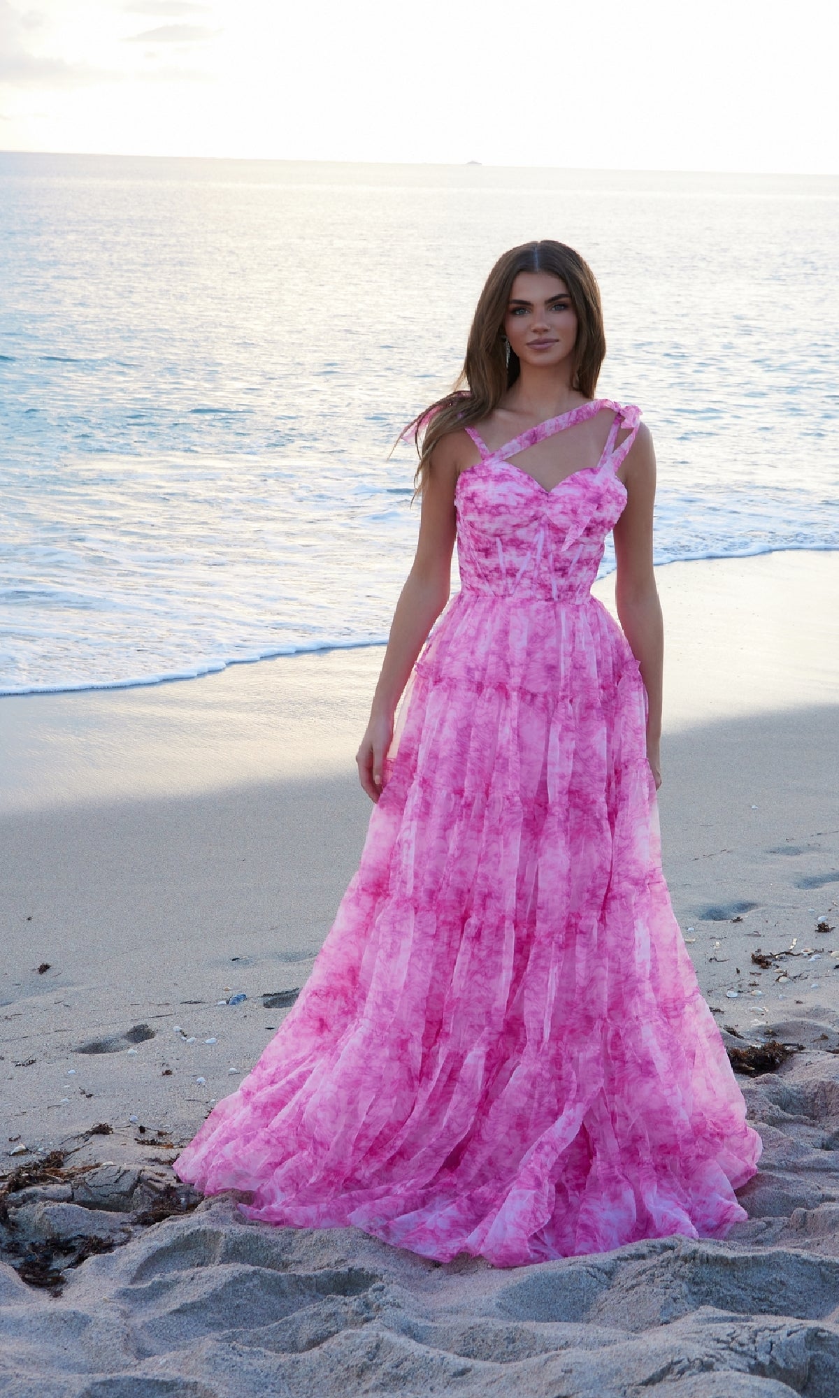 Tie-Dye Long Ruffle Prom Dress: Nox Anabel T1501