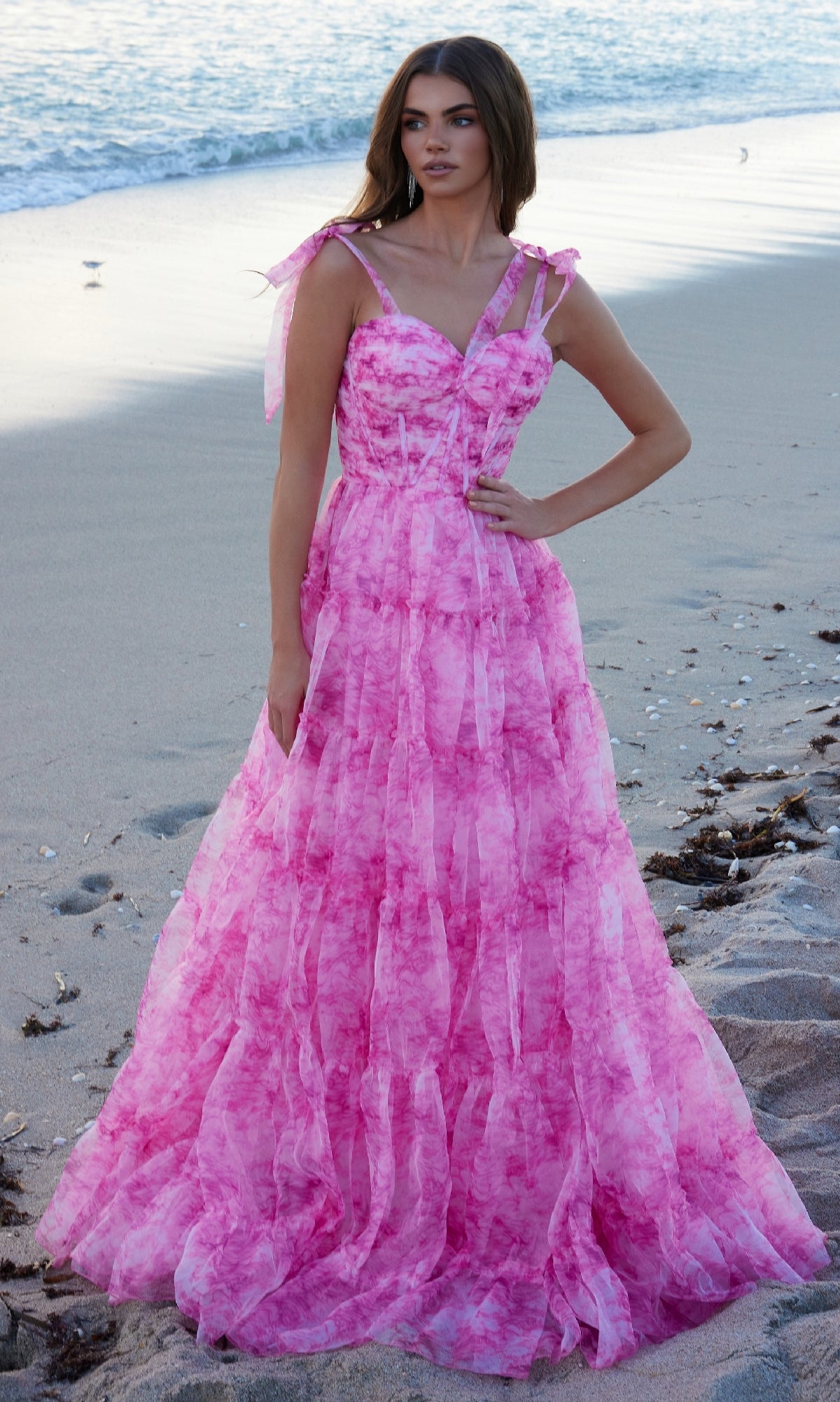 Tie-Dye Long Ruffle Prom Dress: Nox Anabel T1501