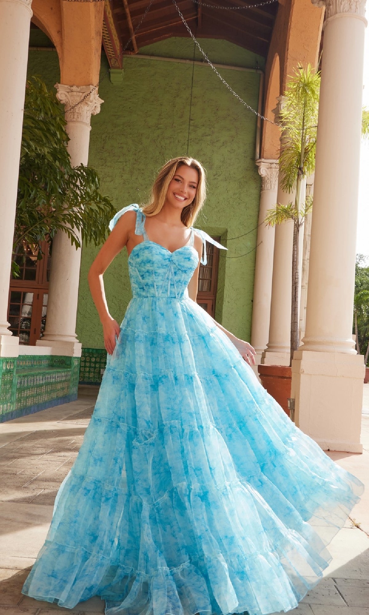 Tie-Dye Long Ruffle Prom Dress: Nox Anabel T1501