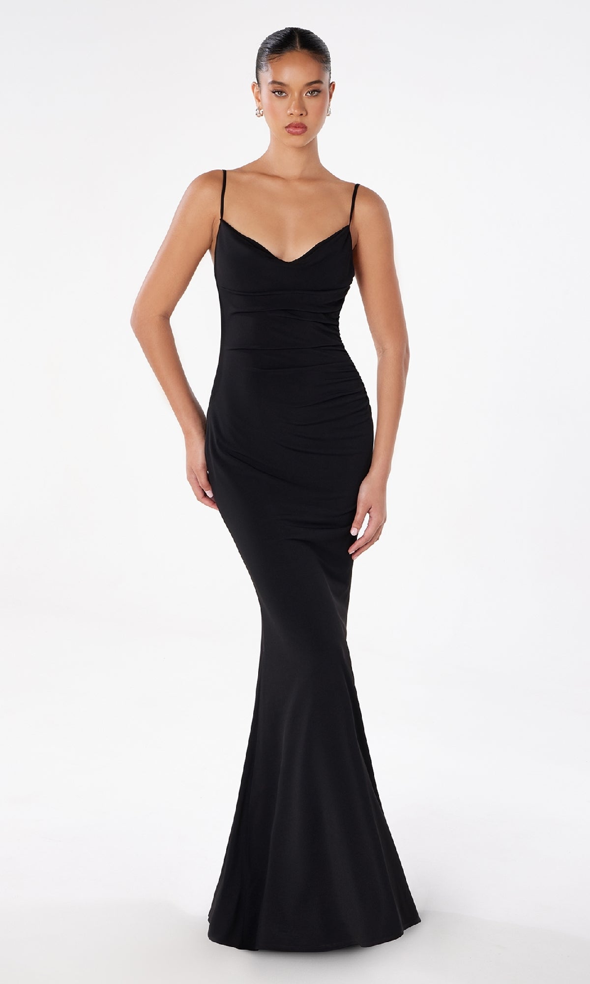 Spaghetti-Strap Long Prom Dress with Cowl Open Back– PromGirl