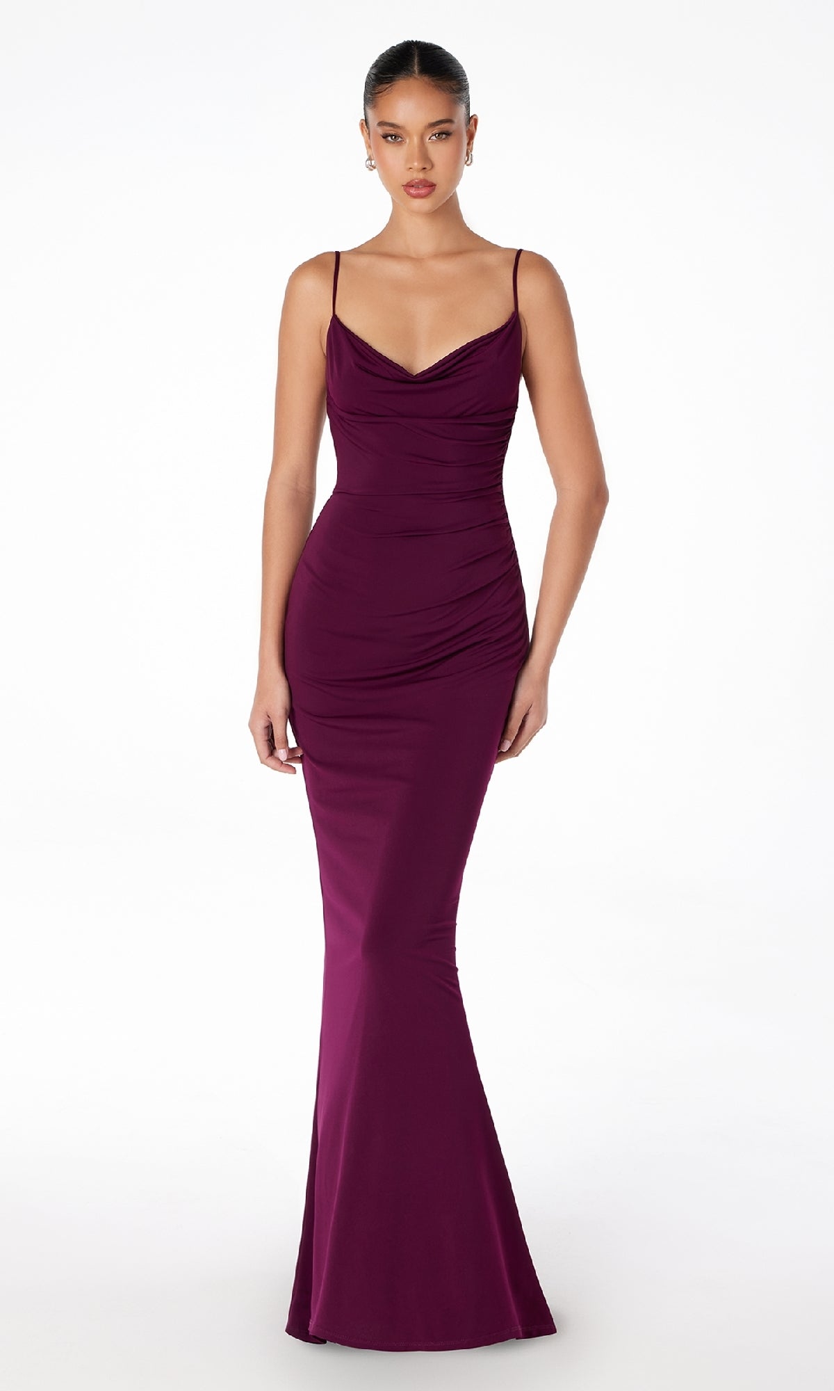 Spaghetti-Strap Long Prom Dress with Cowl Open Back– PromGirl