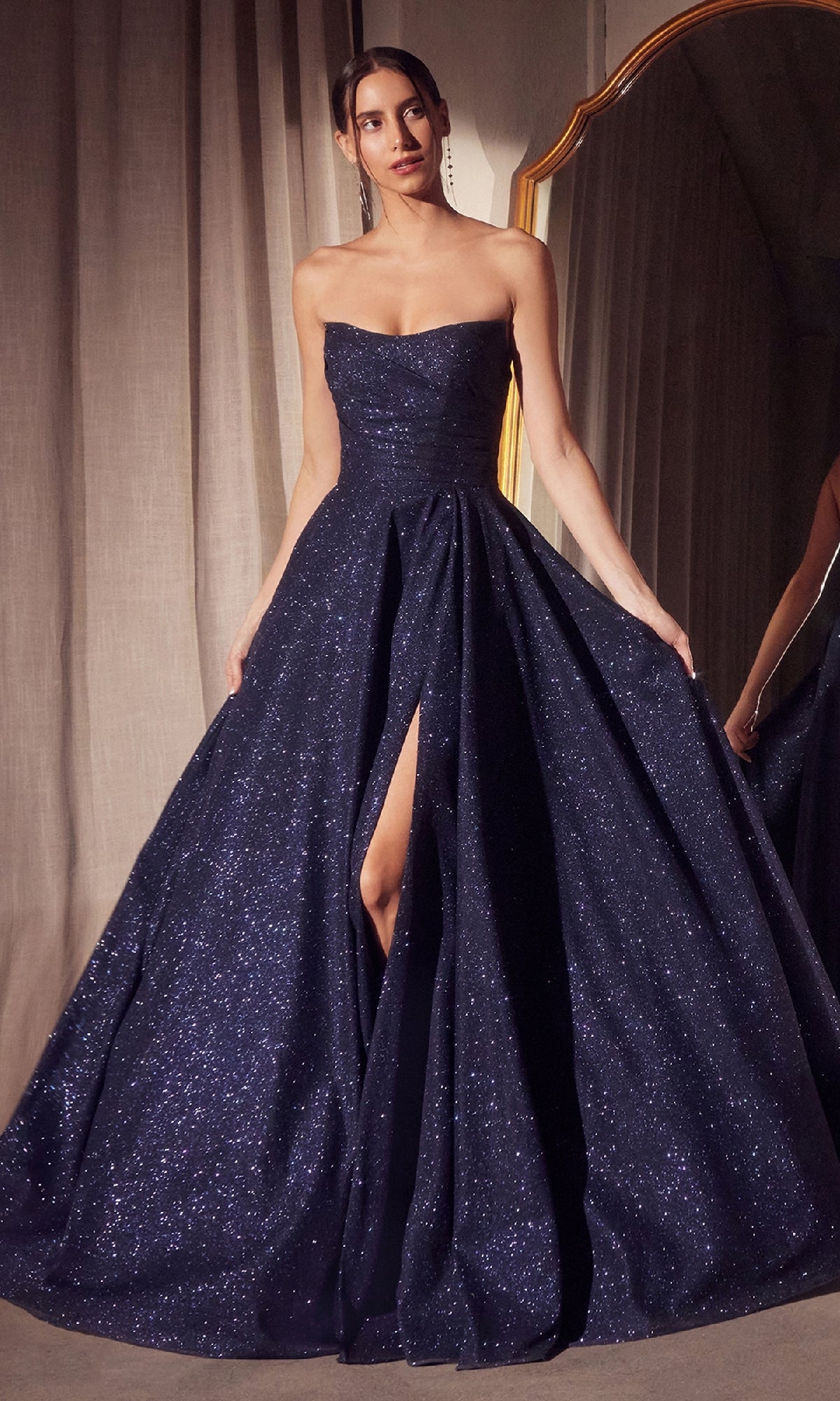 Strapless Long A-Line Glitter Prom Dress: Amoris T701 Navy / 2XSmall Strapless Long A-Line Glitter Prom Dress: Amoris T701 Navy / 2XSmall