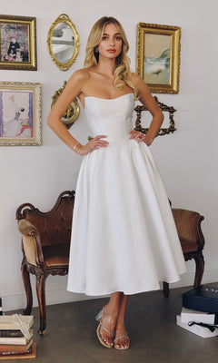 knee length dresses for ladies Simple White A-line Midi-length Prom Dress,White Party Gown Y7143 –  Simplepromdress main image 0