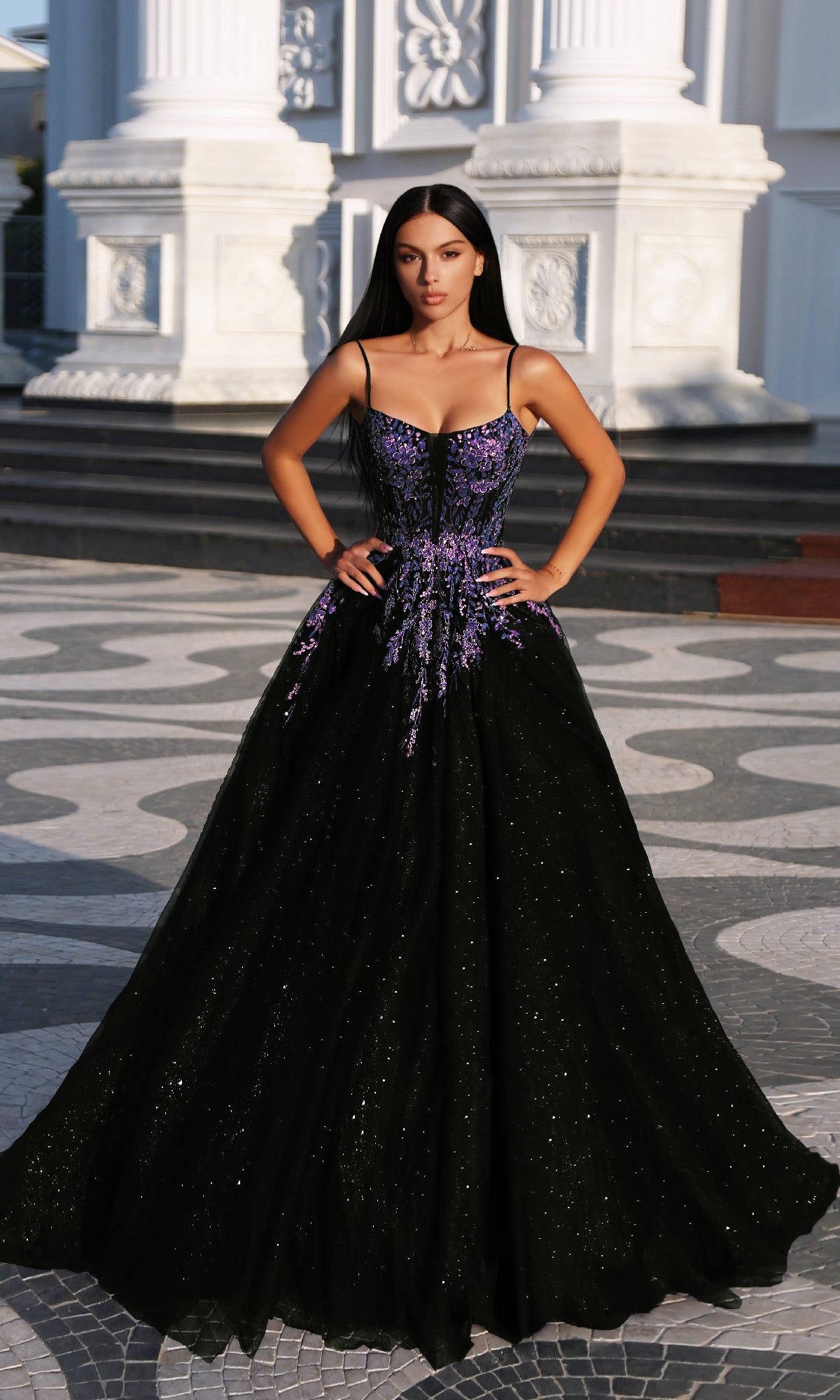 open lace back dress Ombre Purple V-Cut Wedding Ball Gown main image 1