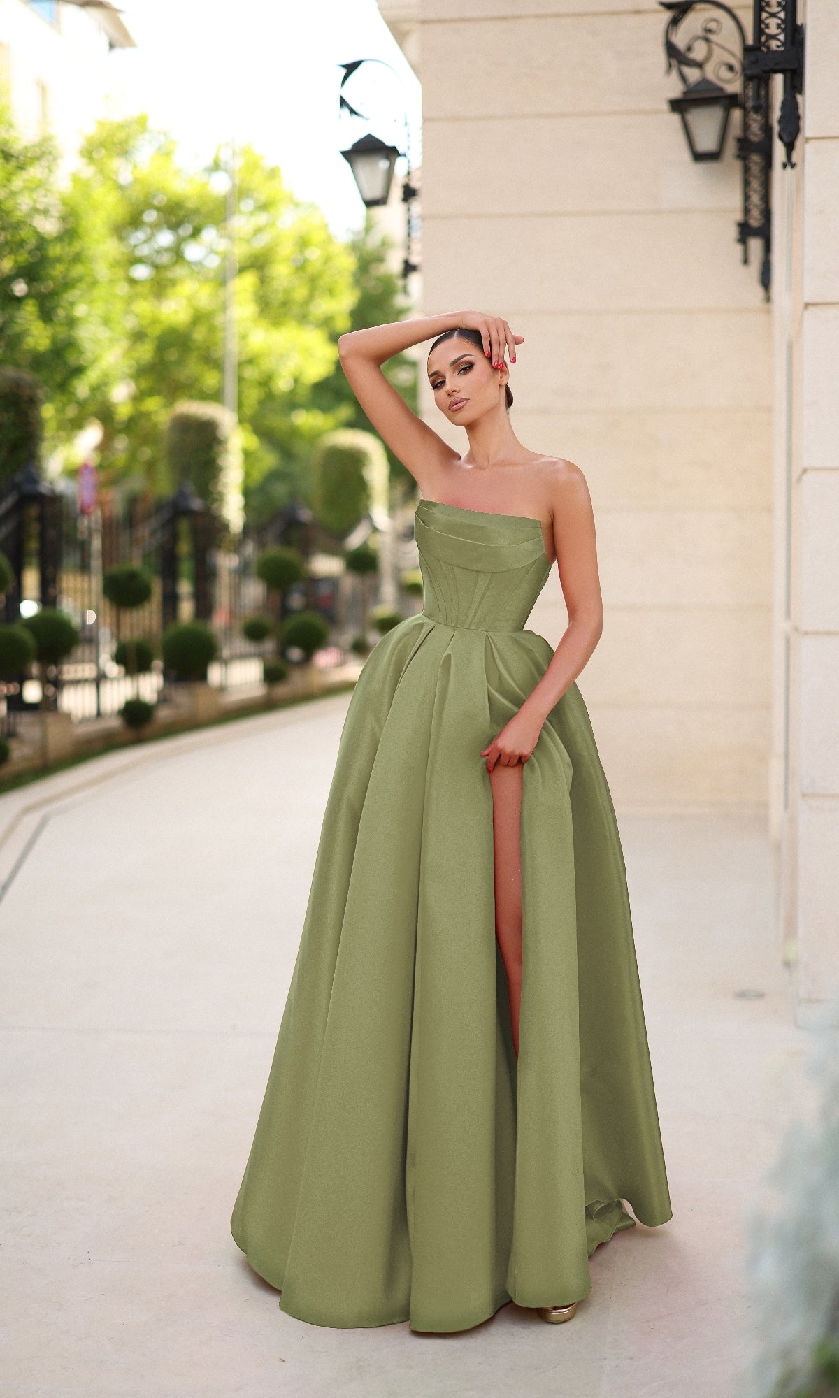Classic Strapless Long Prom Dress with A-Line Skirt Olive / 18