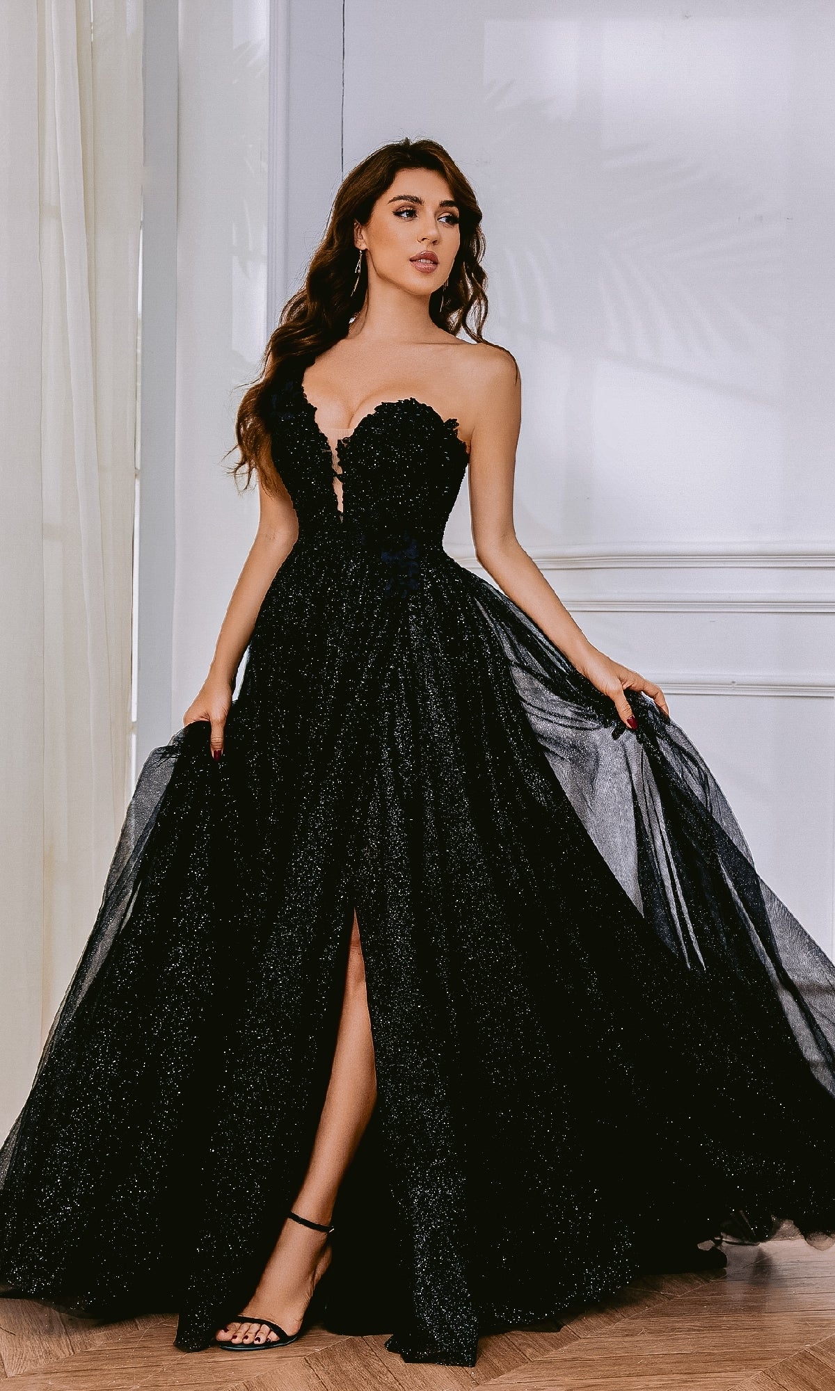 One-Shoulder Long Glitter Prom Dress with A-Line Skirt PromGirl One-Shoulder Long Glitter Prom Dress with A-Line Skirt PromGirl