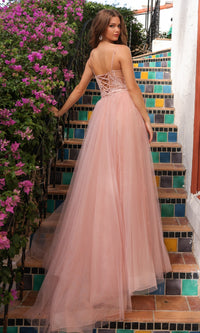 Tulle-Drape Sheer-Bodice Long Prom Dress TM1016