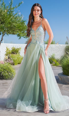 Bridesmaid Dress Ariella Prom Dress Light Green Light Green Satin  Sleeveless A-Line High Slit Charming