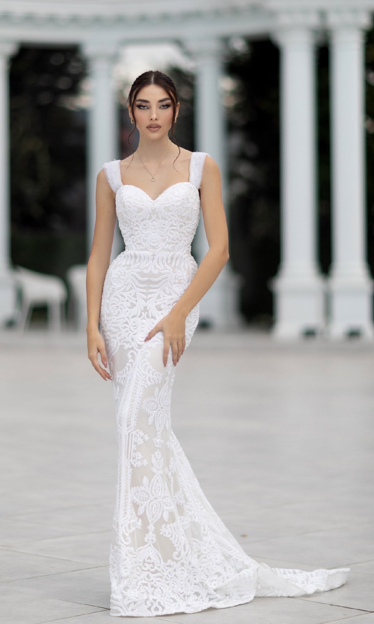 Off-the-Shoulder Long White Wedding Dress with Train White/White / 10 Off-the-Shoulder Long White Wedding Dress with Train White/White / 10