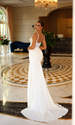 slim fit dress slacks Long Formal Dress: Tina Holly TW901 Off White / 0