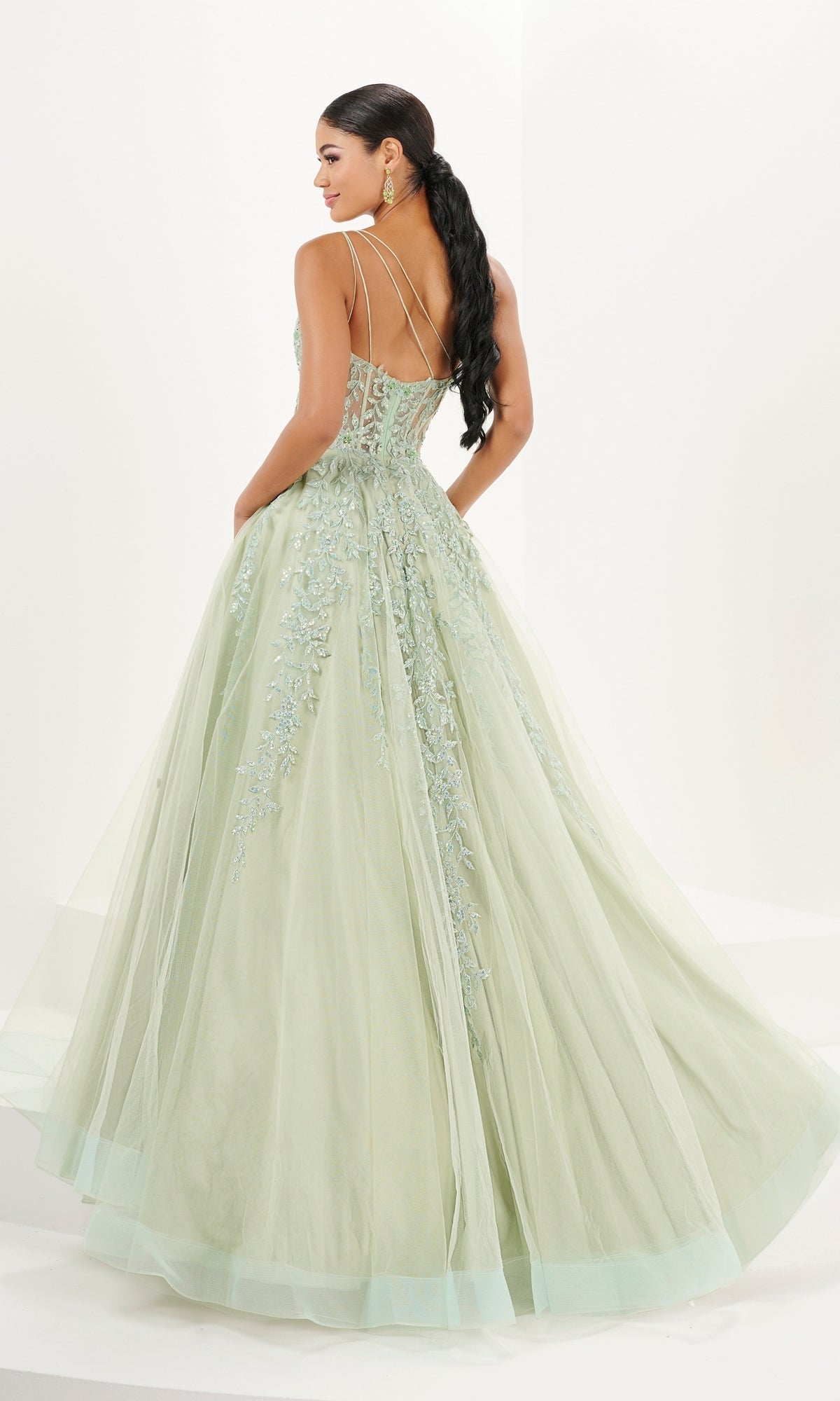 One-Shoulder Sheer Corset Prom Dress with Pockets– PromGirl