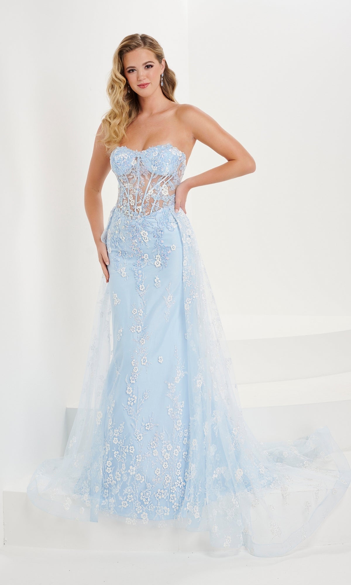 Tiffany Strapless Sheer Corset Prom Dress 16107