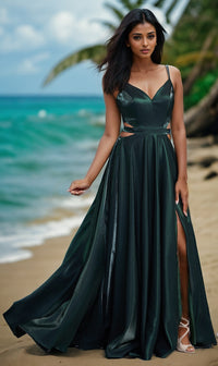 Side-Cut-Out Long Shimmer Prom Dress by PromGirl