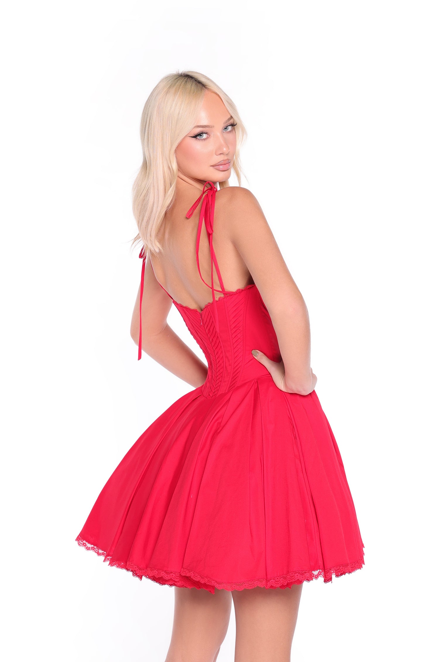 A-Line Short Red Flared Party Dress with Lace Trim Red / Medium A-Line Short Red Flared Party Dress with Lace Trim Red / Medium