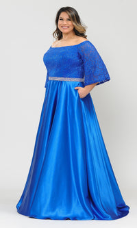 Bell-Sleeve Plus-Size Long Prom Dress W1008