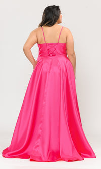 Plus-Size Long Corset Prom Dress with Pockets W1070