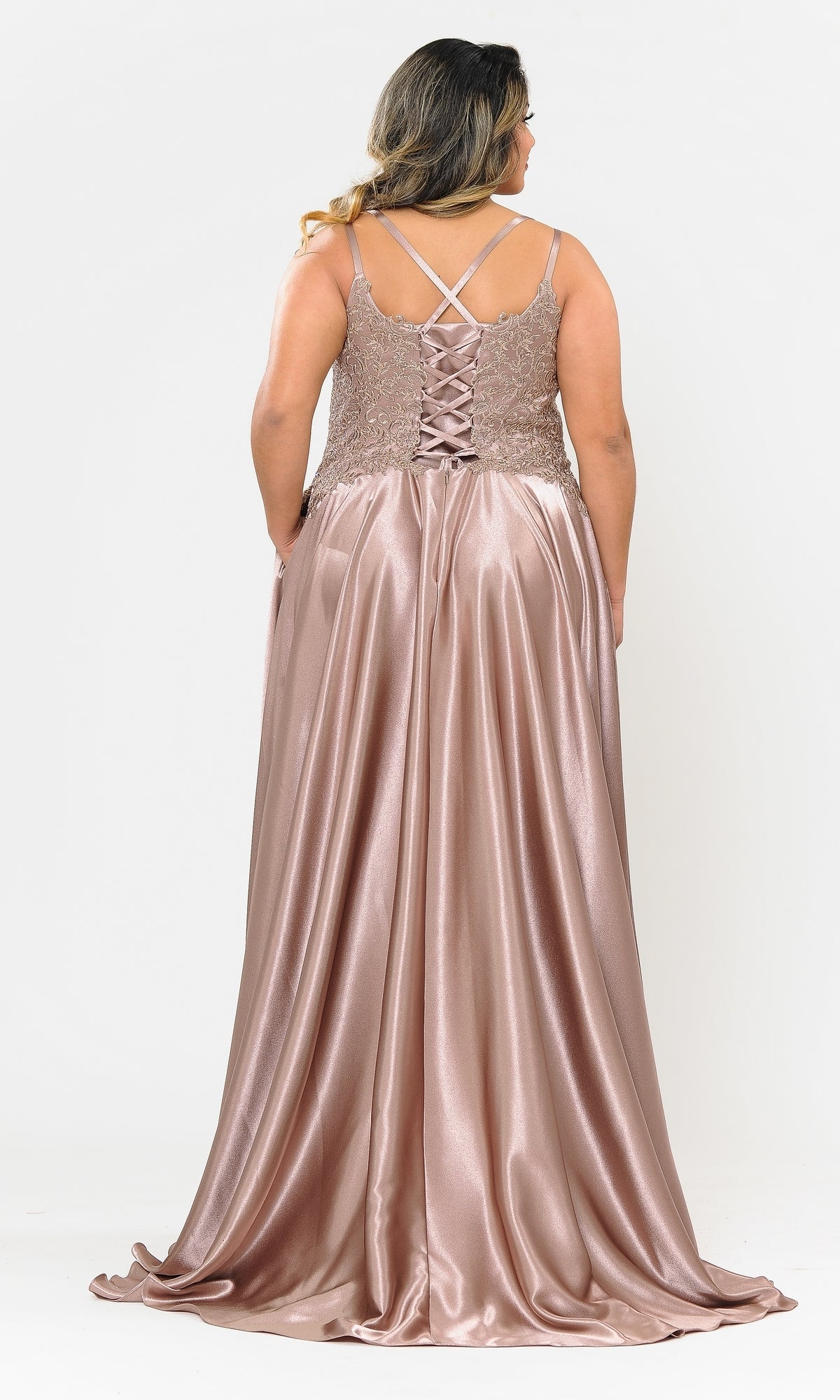 Lace-Bodice Plus-Size Long A-Line Prom Dress W1094