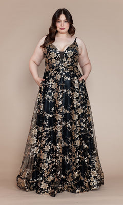 Glitter-Print Long Plus-Size Prom Dress - PromGirl Glitter-Print Long Plus-Size Prom Dress - PromGirl