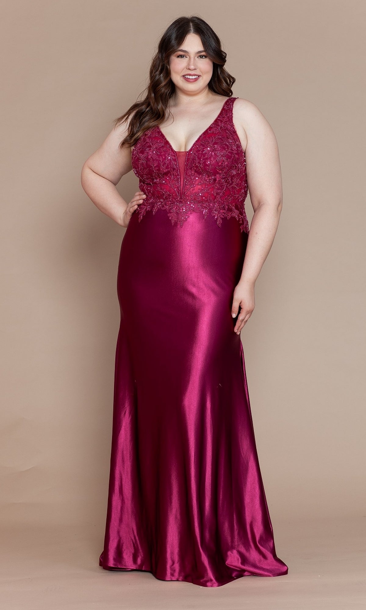 Embroidered-Bodice Plus-Size Long Prom Dress W1160