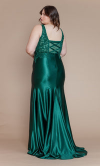 Embroidered-Bodice Plus-Size Long Prom Dress W1160