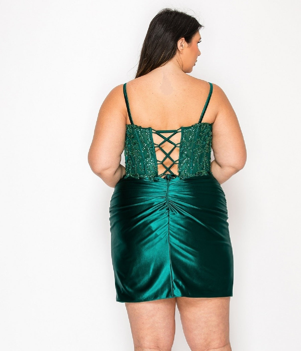 Plus-Size Short Satin Semi-Formal Dress with Beads PromGirl Plus-Size Short Satin Semi-Formal Dress with Beads PromGirl