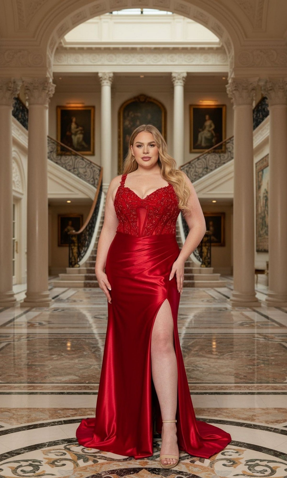 red formal plus size dresses PolyUSA W1246 Long Plus-Size Prom Dress – PromGirl bali resortwear dress The Perfect Vacation Dresses Color:ASPHALT