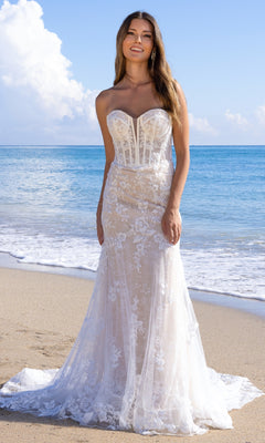 Off-the-Shoulder Long White Wedding Dress with Train White / 14 Off-the-Shoulder Long White Wedding Dress with Train White / 14