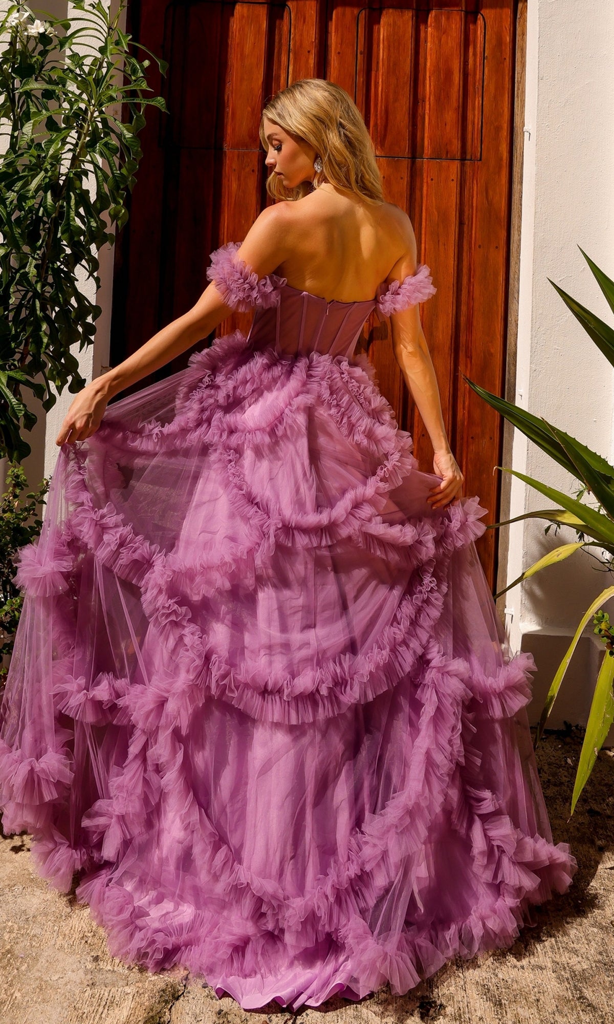 Lavender Off-Shoulder Long Prom Ball Gown Y1472