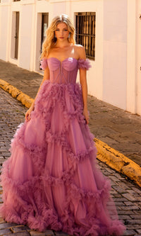 Lavender Off-Shoulder Long Prom Ball Gown Y1472