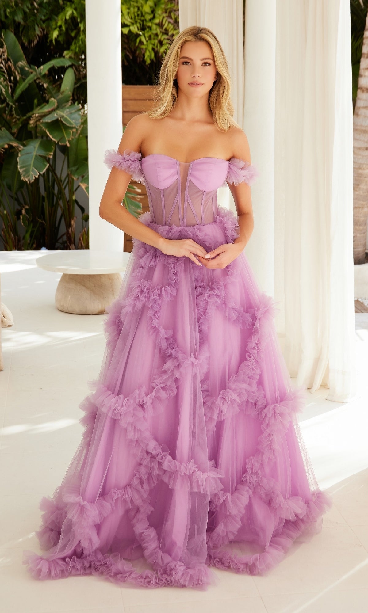 Sheer-Waist Off-Shoulder Long Prom Ball Gown Y1472 Dusty Lavender / 0 Sheer-Waist Off-Shoulder Long Prom Ball Gown Y1472 Dusty Lavender / 0