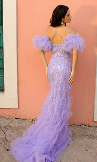 Puff-Sleeve Periwinkle Long Prom Dress Y1476
