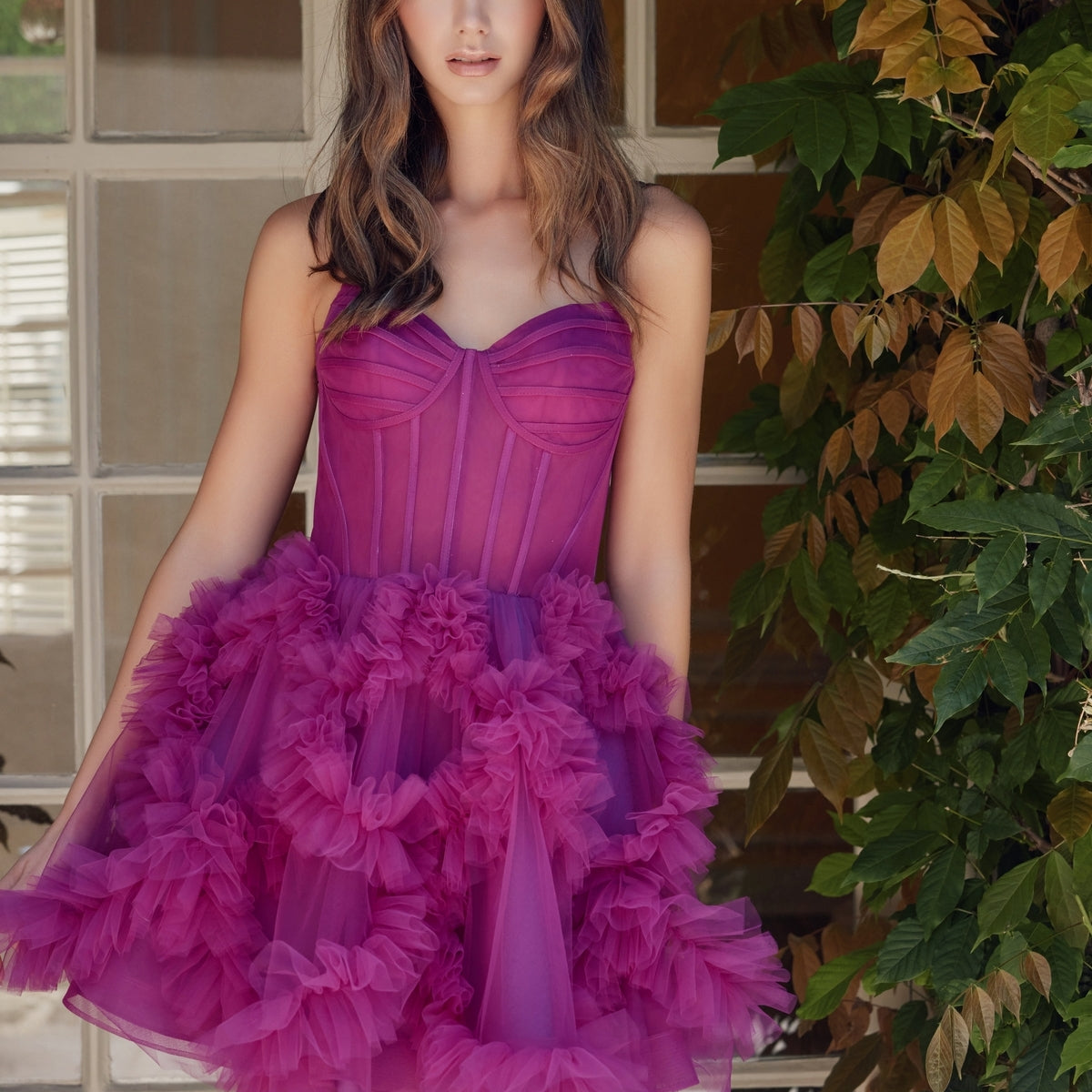Magenta Keyhole A Line Ruffle Short Homecoming Dress main image 1