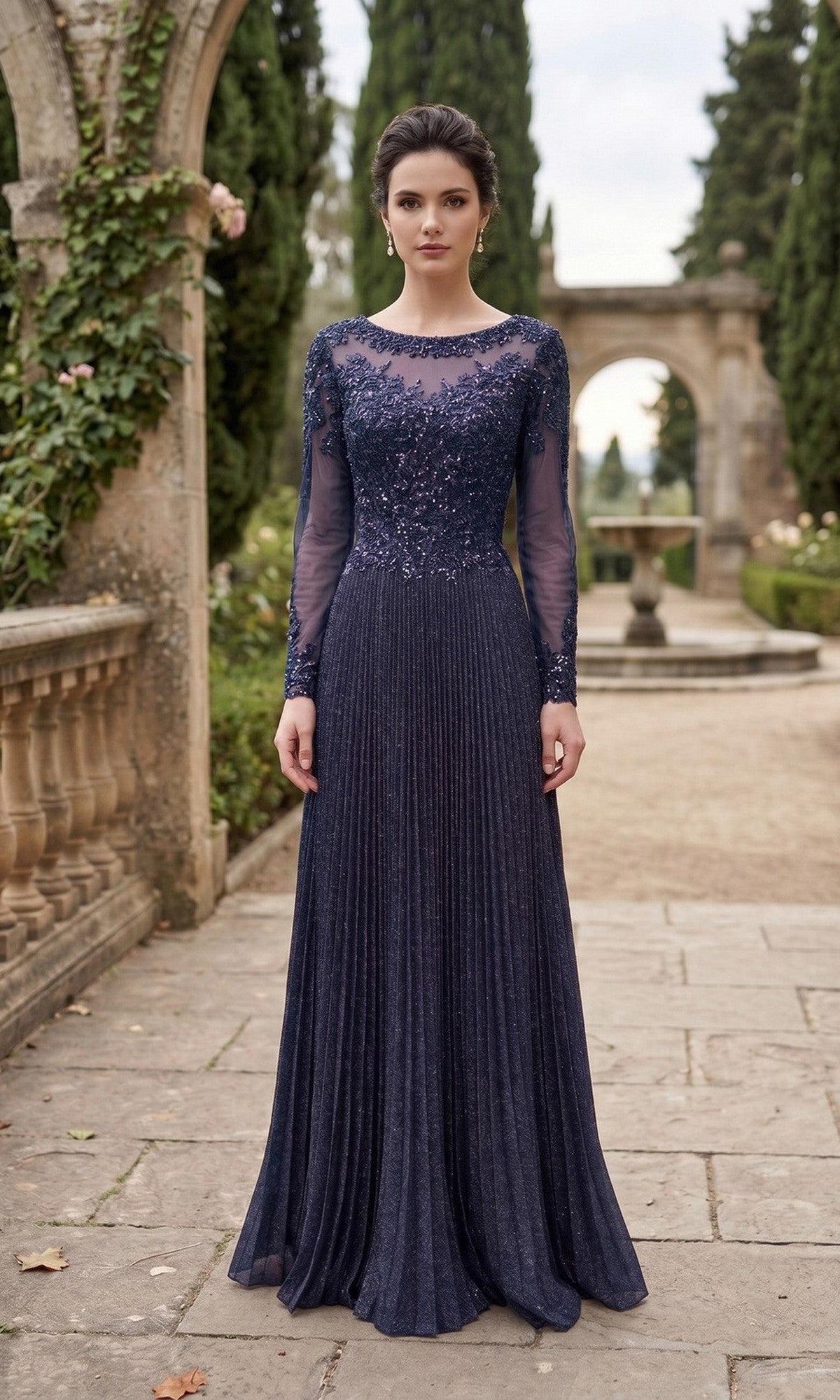 modest long sleeve formal dresses Pleated Dress with Long Bodice Rose / Large womens dresses 24 Best Petite Formal Item Description Color:Ink-Blue